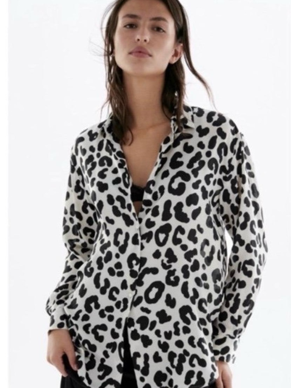 Zara Satin Leopard Print Button Down Blouse | Animal Print Chic Top Size S - Picture 2 of 7